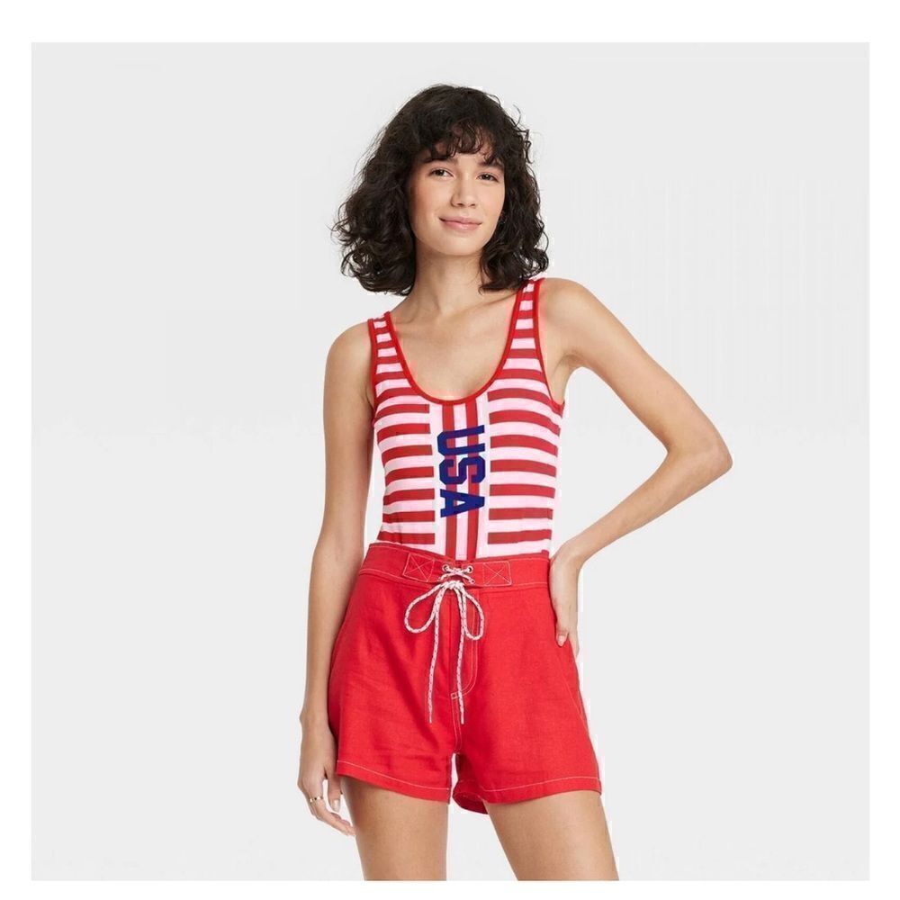 IML Target WOMEN'S USA STRIPES GRAPHIC BODYSUIT SizeL NWT